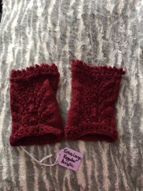 Handknit Lace Wrist Warmers in Deep Wine Red